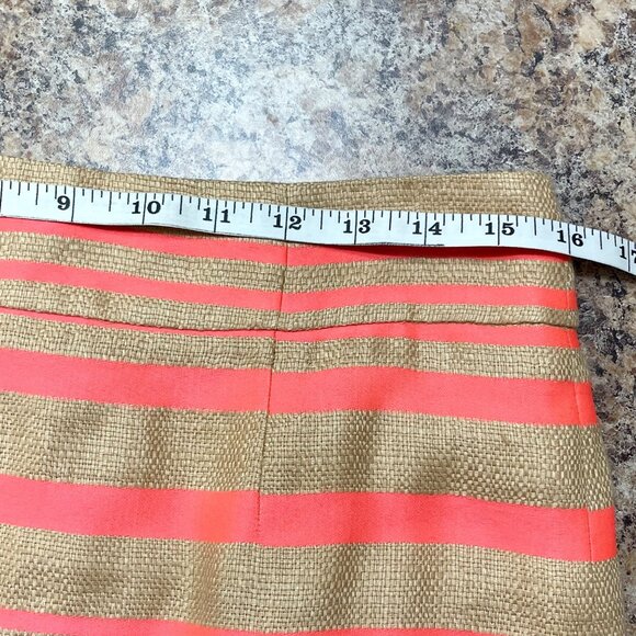 J.Crew Linen Blend Pencil Skirt Coral & Tan Stripes Size 6 - Picture 9 of 12